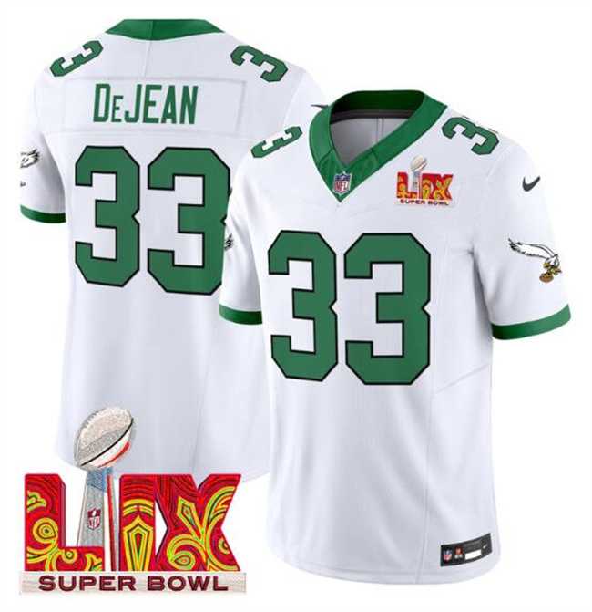 Mens Philadelphia Eagles #33 Cooper DeJean White 2025 Super Bowl LIX Patch F.U.S.E. Vapor Untouchable Limited Stitched Jersey Dzhi